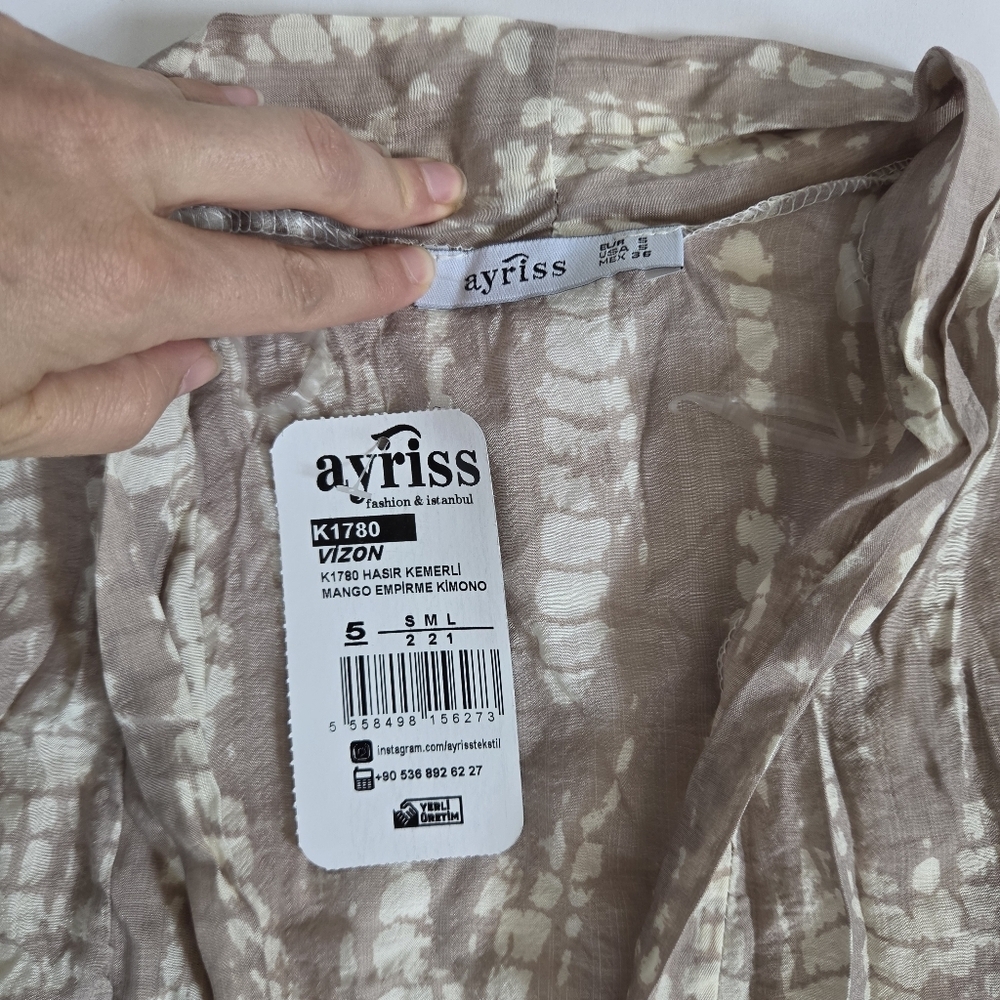 NWT Ayriss Chic Neutral Printed Kimono Set Loungewear longline cruise resort S - Picture 7 of 9